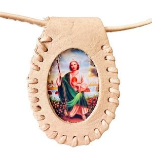 St Jude Scapular Necklace Leather Pendant Saint Made in Mexico NEW